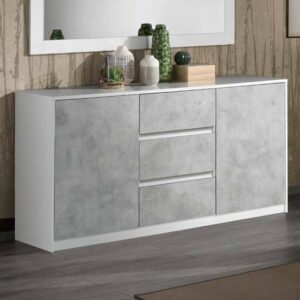 Sion Sideboard 2 Doors 3 Drawers In White And Concrete Effect