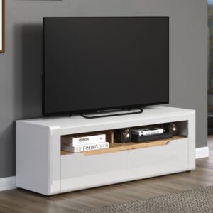 Murcia High Gloss TV Stand With 2 Drawers In White And LED