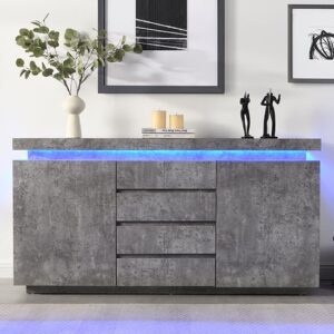 Odessa Sideboard With 2 Door 4 Drawer In Concrete Effect And LED