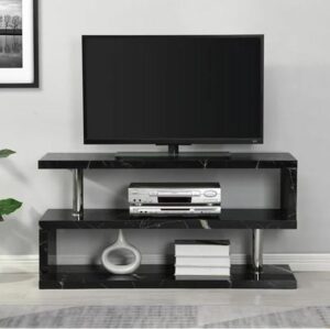Miami High Gloss S Shape TV Stand In Milano Marble Effect