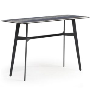 Bolivia Glass Console Table With Black Metal Legs In Blue Mist