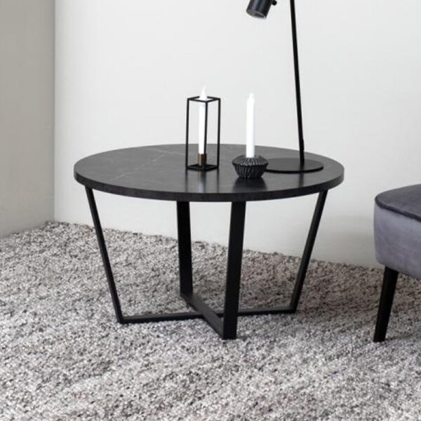 Altoona Wooden Round Coffee Table In Black Marble Effect