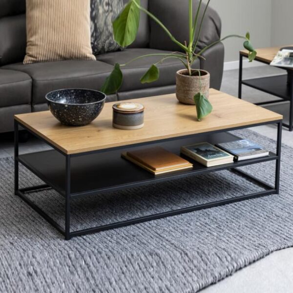Giza Wooden Rectangular Coffee Table With Undershelf In Wild Oak
