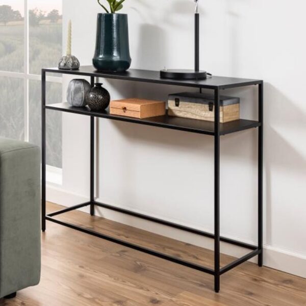 Newberry Metal Console Table With Undershelf In Matt Black