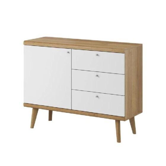 Pasco Wooden Sideboard With 1 Door 3 Drawers In Matt White Oak