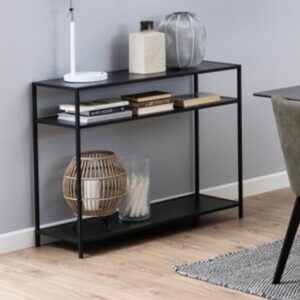 Salvo Wooden Console Table With 2 Shelves In Ash Black