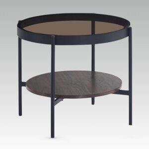Sarnia Smoked Glass Round Coffee Table In Walnut