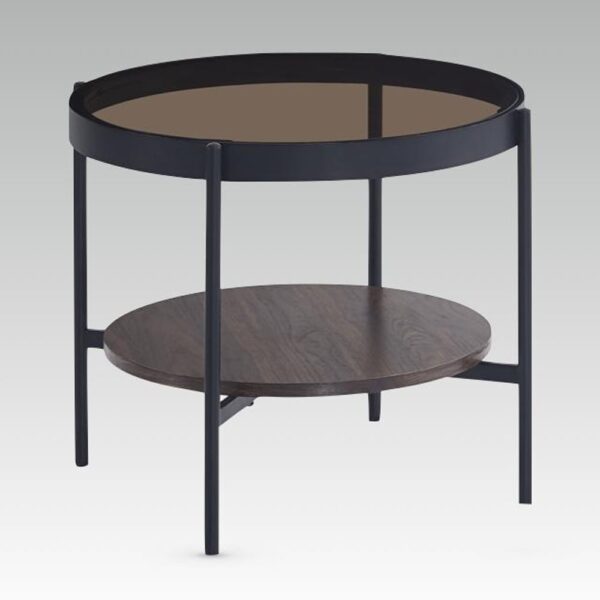 Sarnia Smoked Glass Round Coffee Table In Walnut