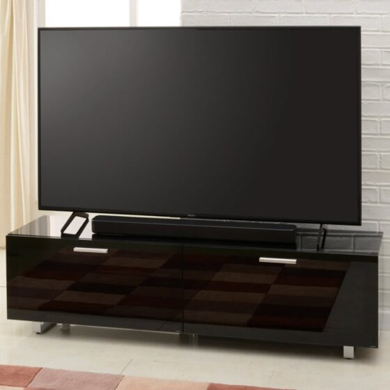 Sofia Large High Gloss TV Stand With Glass Top In Black
