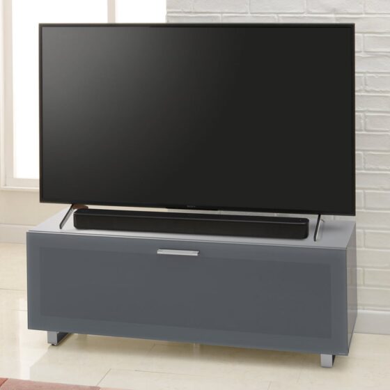 Sofia Small High Gloss TV Stand With Glass Top In Grey