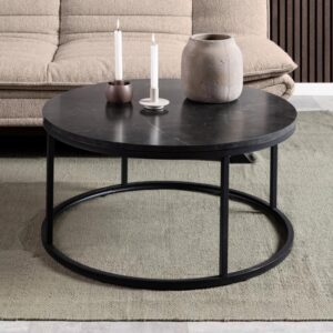 Suva Wooden Round Coffee Table In Black Izmir