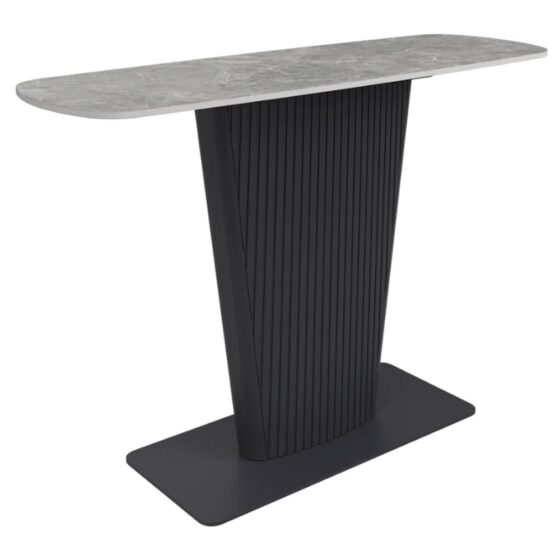 Castle Ceramic Console Table With Grey Wooden Base In Light Grey