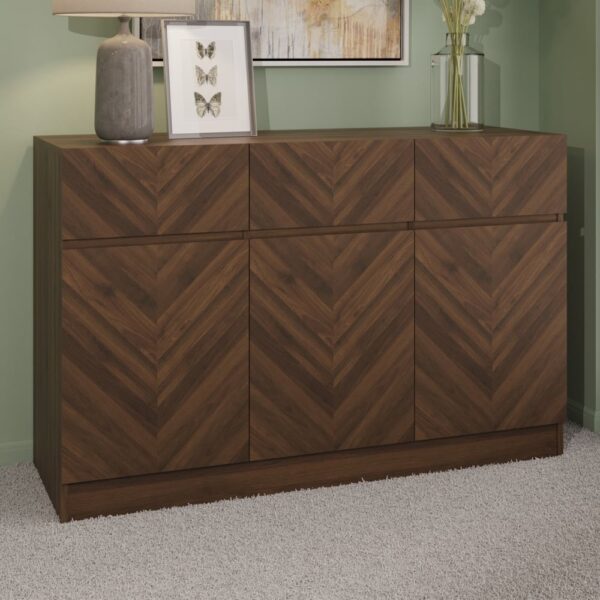 Ciana Wooden Sideboard With 3 Doors 3 Drawers In Royal Walnut