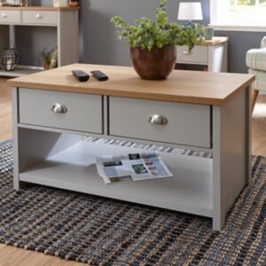 Loftus Wooden Coffee Table With 2 Drawers In Grey And Oak