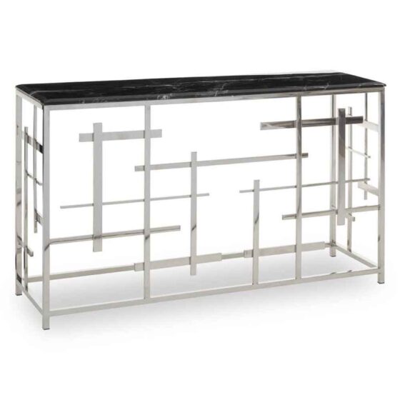 Aralia Marble Console Table With Metal Frame - Black