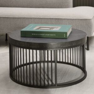 Seattle Wooden Round Coffee Table In Black Marble Effect