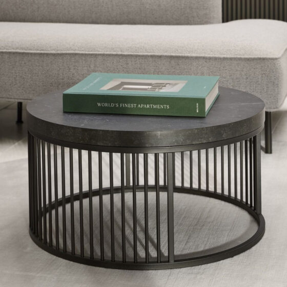 Seattle Wooden Round Coffee Table In Black Marble Effect