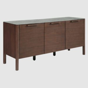 Wilmot Wooden Sideboard And 3 Doors With Marble Glass Top In Walnut